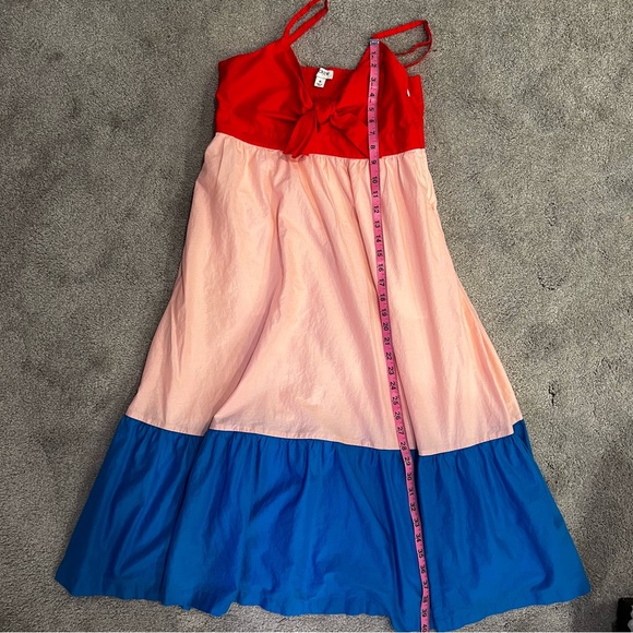 J. Crew Women’s Sz 6 Red, Pink, & Blue A-line Tiered 100% Cotton Midi Dress - Picture 9 of 10